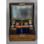 A Victorian burr walnut gentleman's travelling box The case with mother-of-pearl and abalone shell