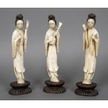 Three late 19th/early 20th century Chinese carved ivory figures Each formed as a female musician