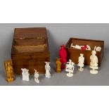 Two 19th century Chinese carved ivory figural chess sets One red and white,