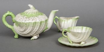 A second period Belleek Neptune part tea set Comprising: teapot and cover,