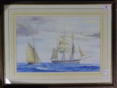 ROGER ADAMS (20th century), British, Tall Ship and another in Choppy Water, watercolour,