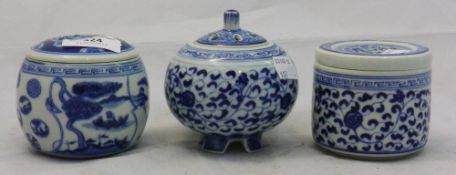 Three blue and white porcelain censors