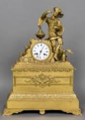 A 19th century ormolu mounted chinoiserie mantel clock The white enamelled dial with Roman numerals