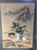 CHINESE SCHOOL (19th/20th century) Warring Figures on Horseback Watercolour Signed with