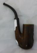 A carved Boer War commemorative pipe