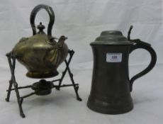 A plated spirit kettle and a pewter tankard