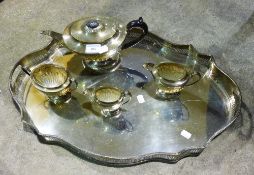 A five piece silver plate tea set including large galleried tray