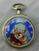 A large pocket watch depicting an erotic scene