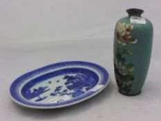 An 18th century Chinese Export dish and a cloisonne vase