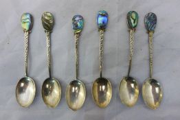 A set of six abalone shell mounted silver teaspoons