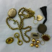A collection of gold and other jewellery, including a 19th century pearl brooch, intaglio brooch,