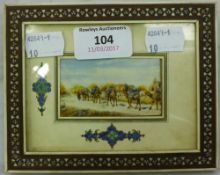 A framed miniature on ivory by Ali Sajjadi depicting a camel train