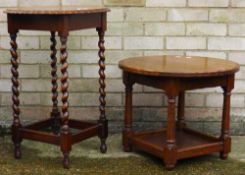 An oak barley twist side table and another