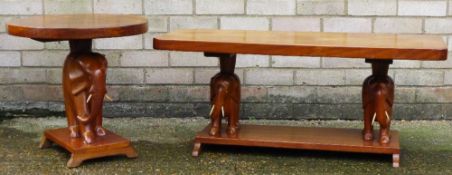 Two carved hardwood elephant tables