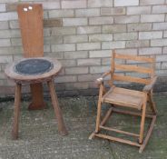 A carved oak chair and a child's chair