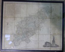 A 19th century framed map of Northamptonshire