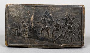 A 19th century French pressed horn snuff box Of hinged rectangular form,