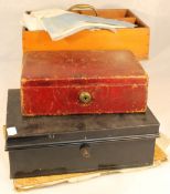 A quantity of leather boxes, tin box,