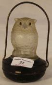 An early 20th century hanging lamp formed as an owl