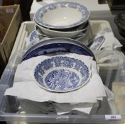 A quantity of blue and white dinner wares