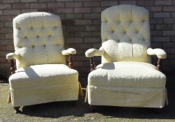 Two Victorian upholstered open armchairs
