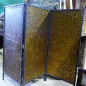 A small Victorian ebonised and leather folding screen