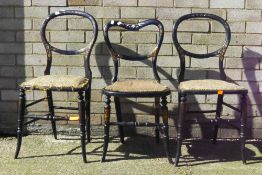 Three Victorian mother-of-pearl inlaid ebonised chairs