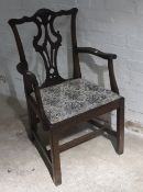 A 19th century style mahogany open armchair