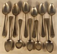 Eleven bright cut Georgian silver teaspoons