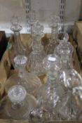 A quantity of 19th century glass decanters etc