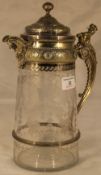 A Victorian silver plate mounted cut glass claret jug