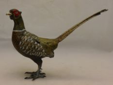 A cold painted bronze model of a pheasant