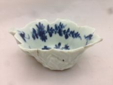 An 18th century blue and white porcelain butter/pickle dish, probably Worcester,