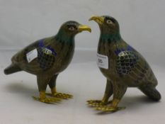 A pair of cloisonne hawks