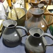 Four 19th century copper haystack measures and a copper coal scuttle etc