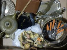 A box of various metalware etc