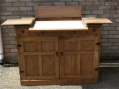 A late 19th/early 20th century pine and beech marble inset kitchen base unit