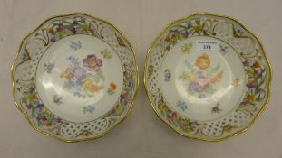 Two Continental pierced porcelain bowls