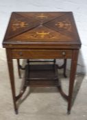 A late Victorian marquetry inlaid rosewood envelope card table