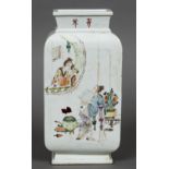 A Chinese Republic porcelain vase Of rectangular section,