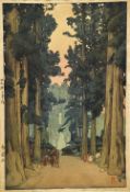 HIROSHI YOSHIDA (1876-1950) Japanese Criptomeria [sic] Avenue Limited edition woodblock Signed and