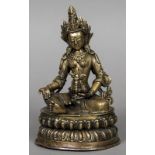 A coral and turquoise set antique bronze model of Buddha Typically modelled seated,