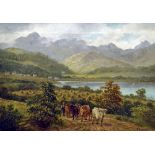 ALBERT DUNNINGTON (1860-1928) British The Peaks of Arran From Corrie Road Oil on canvas Signed,