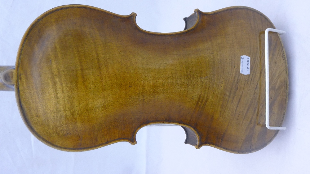 A 19th century violin With single piece back and lion carved stock; together with a bow, - Bild 8 aus 13