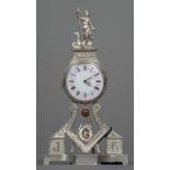 A Continental 800 silver desk clock The white and pink enamel dial with Roman numerals surmounted