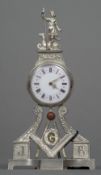 A Continental 800 silver desk clock The white and pink enamel dial with Roman numerals surmounted