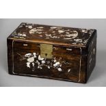 A 19th century mother-of-pearl inlaid Chinese box, possibly hongmu wood Of hinged rectangular form,