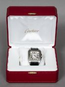 A boxed Cartier Automatic gentleman's wristwatch The square section dial with Roman numerals