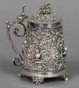 A 19th century Austrian silver lidded tankard,