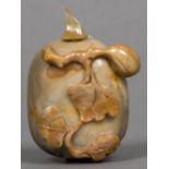 A Chinese carved hardstone snuff bottle Modelled as a fruit. 6 cm high.